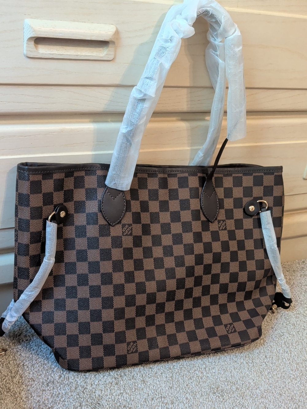 Brown Checkered Women’s Tote Bag - Designer Like